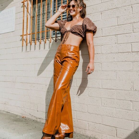 Free People Brown Star Crossed Lovers Straight Pants Size 10 - Picture 12 of 12